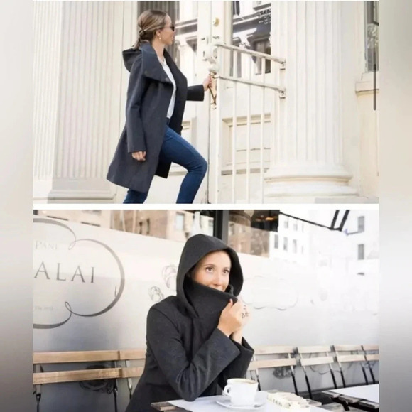 Betabrand San Francisco All day Hooded Trench Coat Gray Mock Neck M - Picture 3 of 9